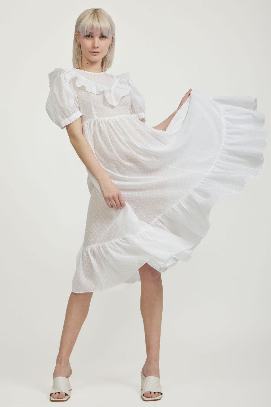 BATSHEVA - May Dress in White Swiss Dot