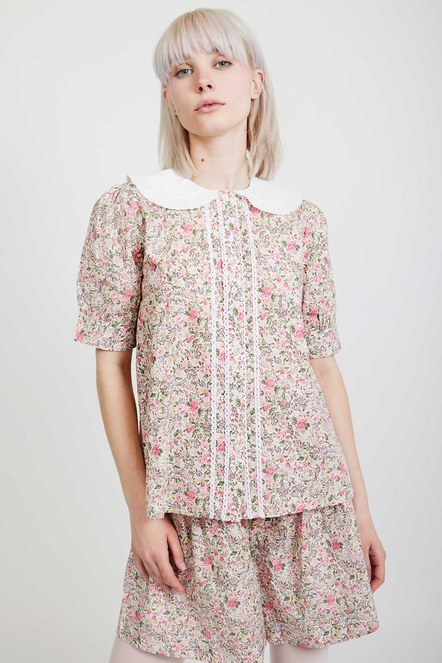 Buy Love & Roses Embellished Collar Lace Trim Shirt from the Laura Ashley  online shop